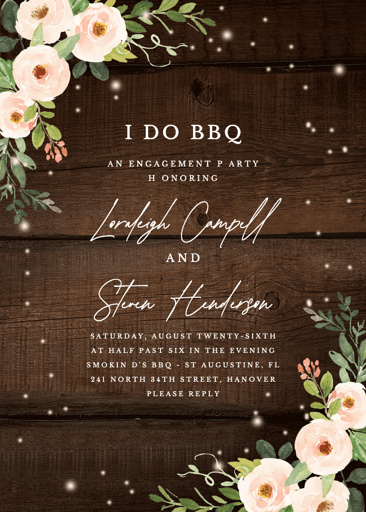 Sparkling rustic floral - bbq party invitation